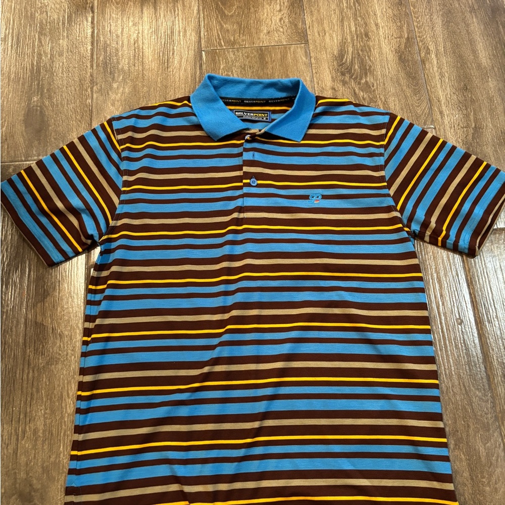 Silver‎ Jeans Men’s Striped Polo - Blue, Brown & Yellow